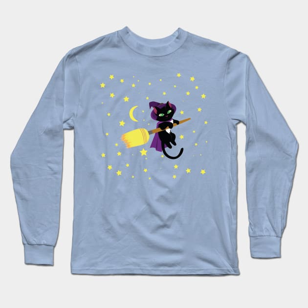 Flying Witch Cat Long Sleeve T-Shirt by SakuraDragon